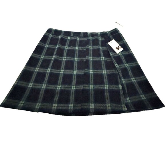 SO GOODS FOR LIFE MINI SKIRT Sz  XXL Buttons Blue Navy Elastic Waist Faux Wrap - Picture 1 of 6